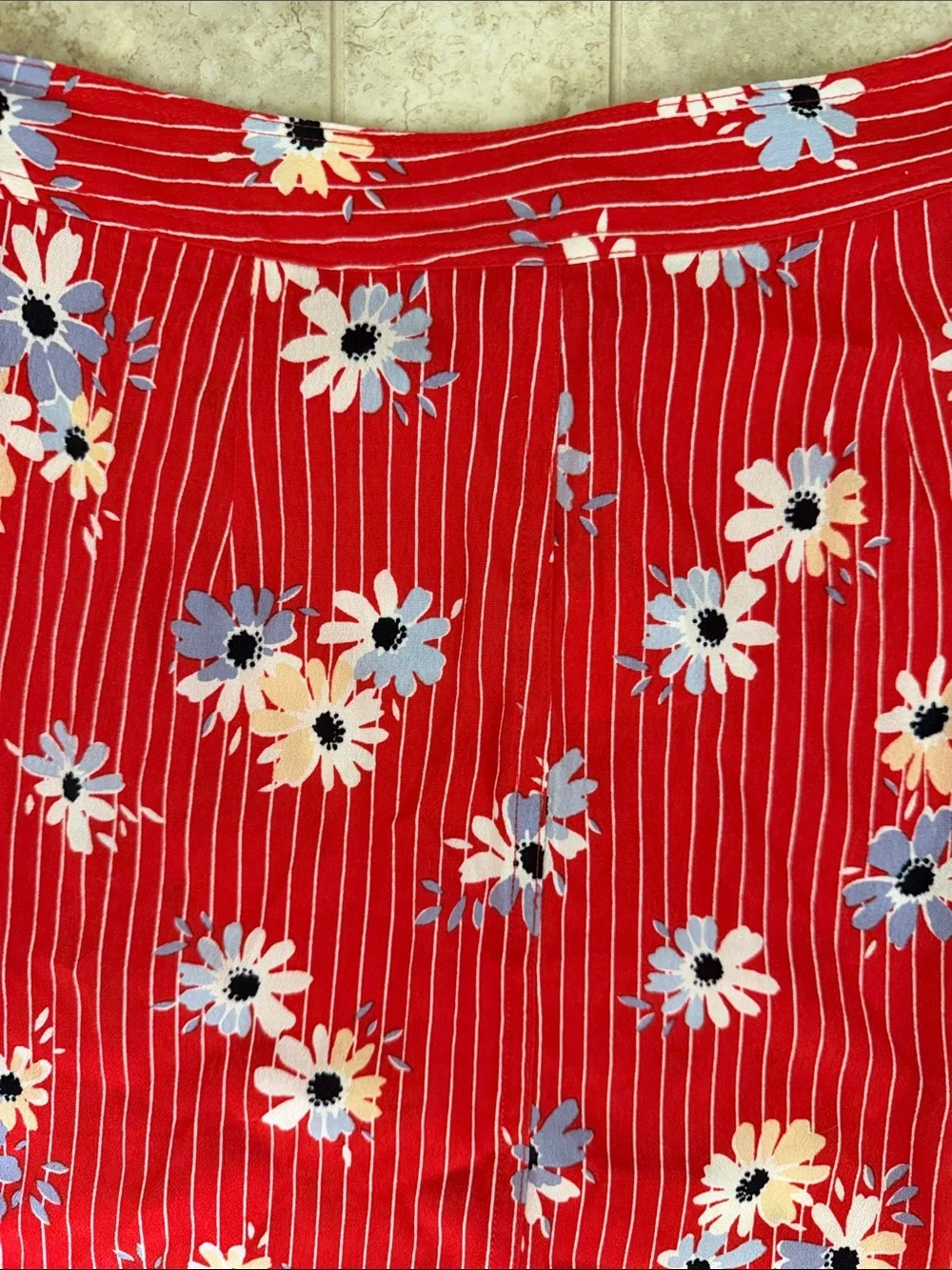 Madewell Red Floral Midi Skirt with Side Buttons